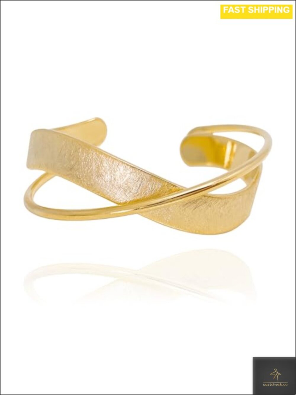Gold Plated Cuff Bracelet Textured Bangle Crystal Accent Stacking Jewelry